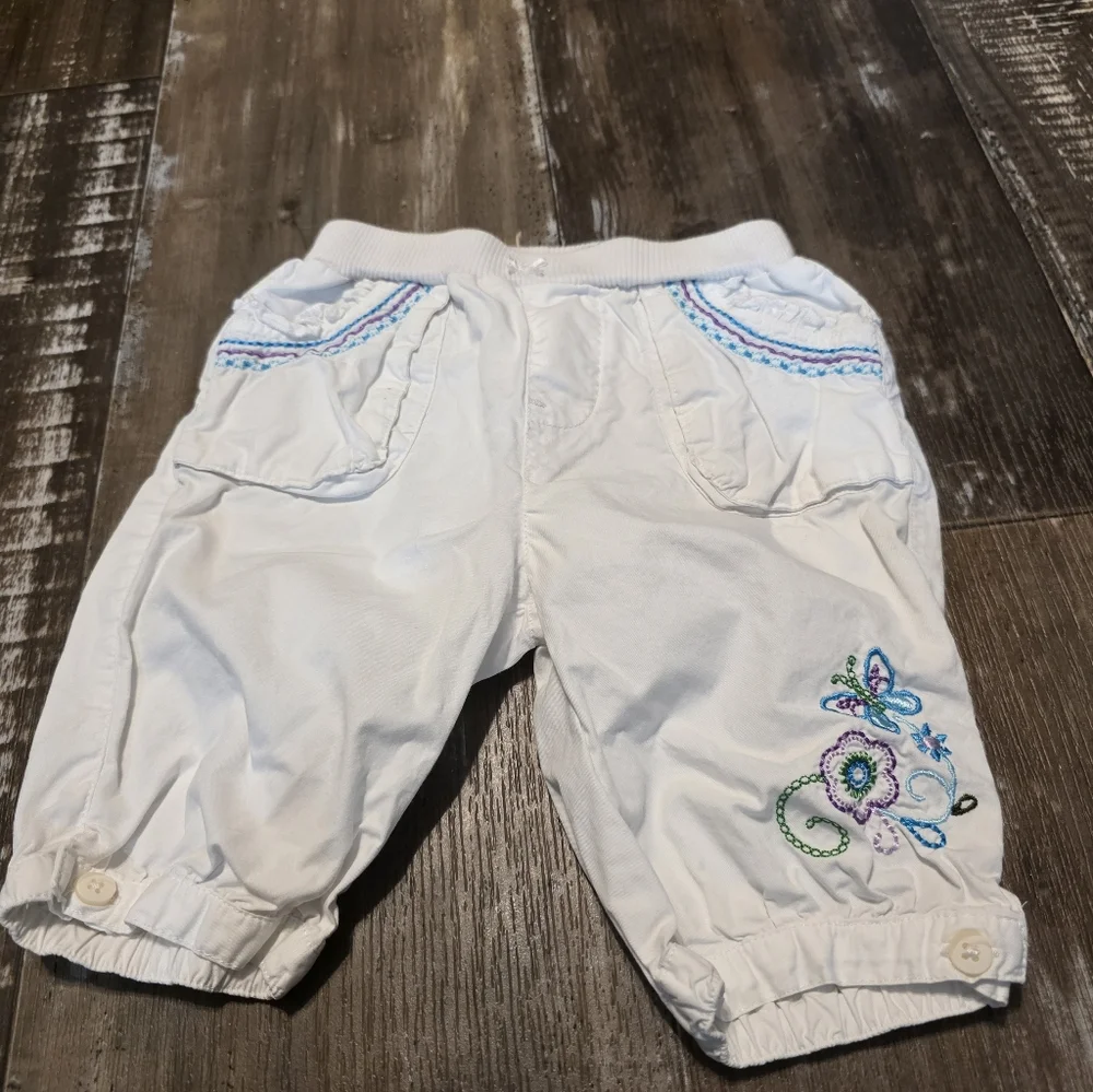 White Embroidered Baby Pants